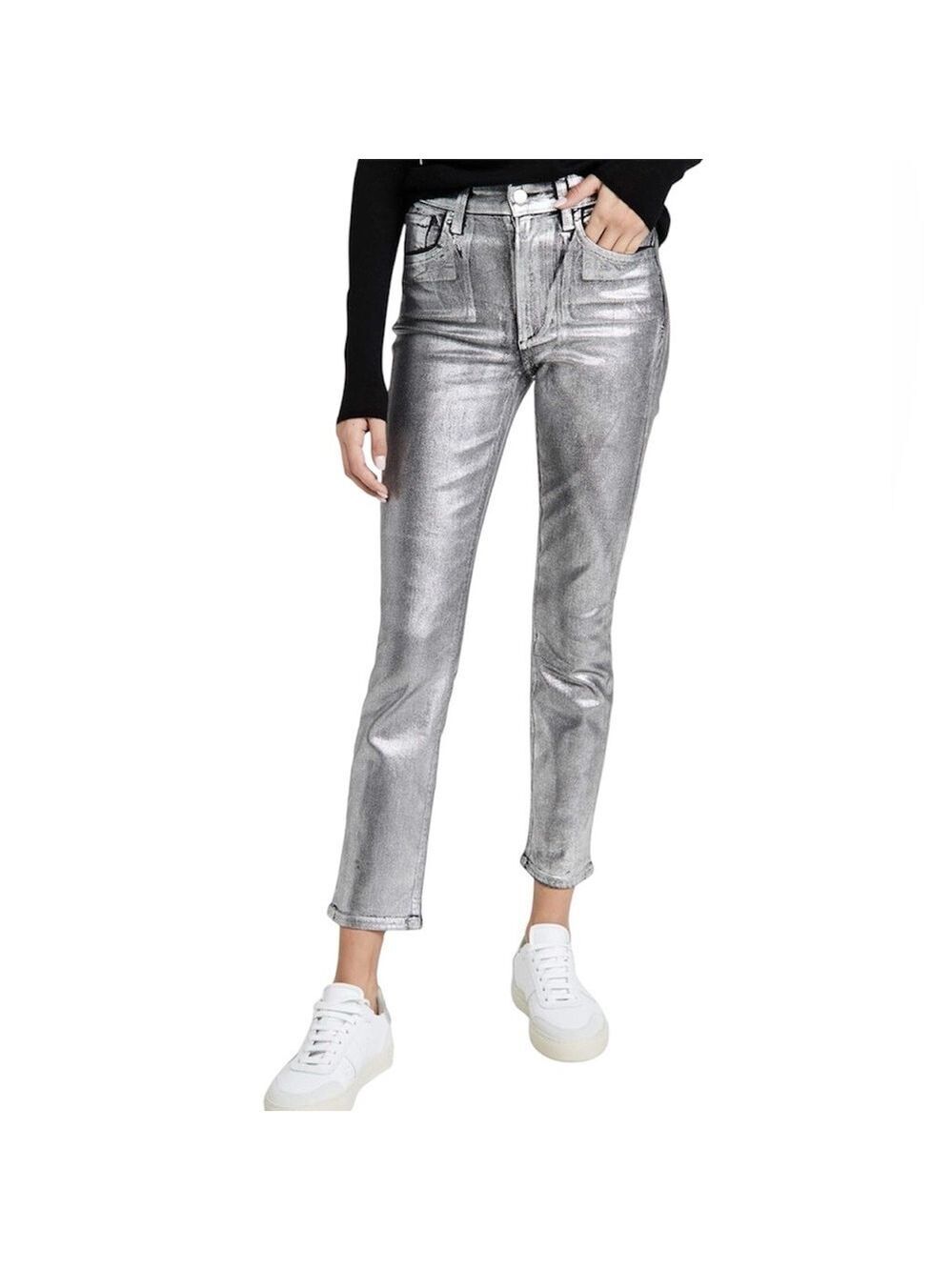 JOE'S JEANS Silver Metallic finish The Luna High Rise Cigarette Ankle sz 29